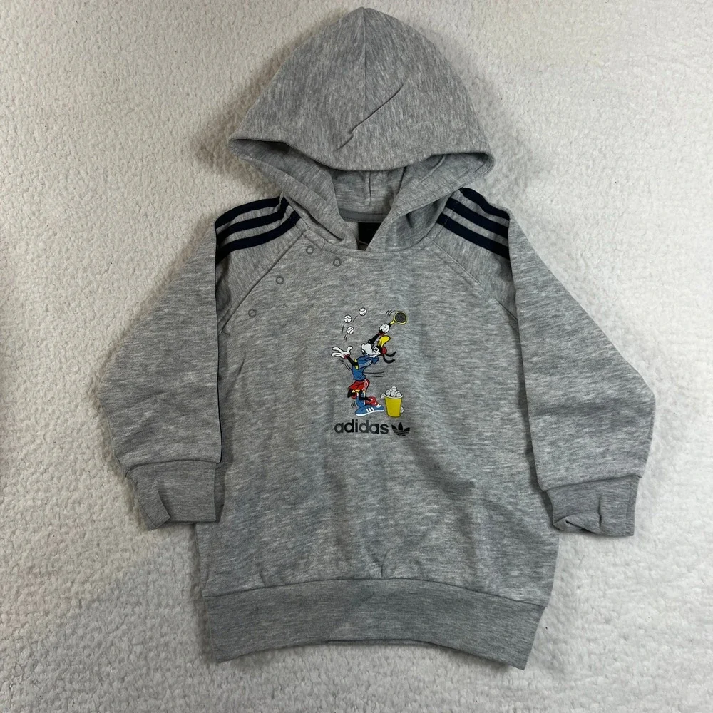Adidas Goofy Hoodie Kids 18M Gray Disney Sport Graphic‎ Pullover Vintage NWT